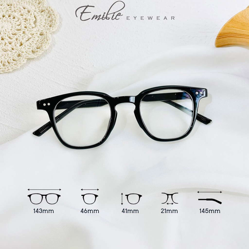 Gọng kính nhựa vuông nam nữ Emilie eyewear phụ kiện thời trang lutto