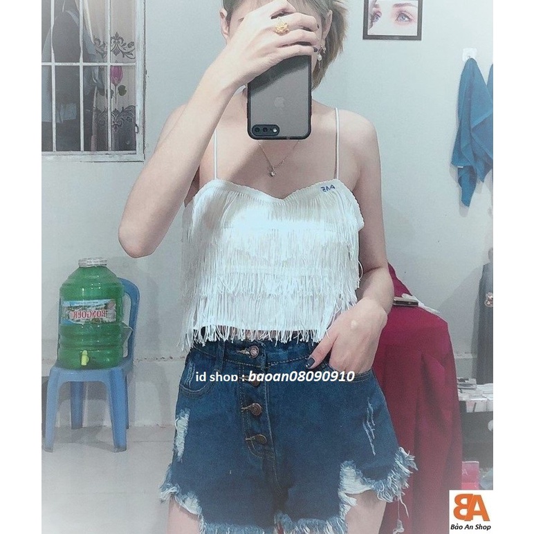 Áo croptop yếm 2 dây phối ren có đệm lót ngực