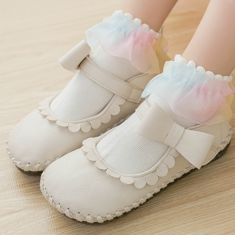 Tất/vớ công chúa phối viền ren cầu vồng tông màu pastel Hàn Quốc siêu xinh cho bé 0-3 tuổi