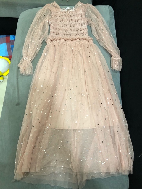 [CÓ SẴN-màu XANH] Váy voan lưới cổ vuông hoạ tiết lấp lánh công chúa(CÓ ảnh thật) | BigBuy360 - bigbuy360.vn