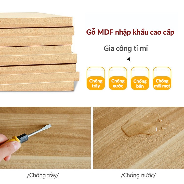 Bàn làm việc kèm kệ lửng DEPOT, bàn gỗ MDF cao cấp khung thép tĩnh điện