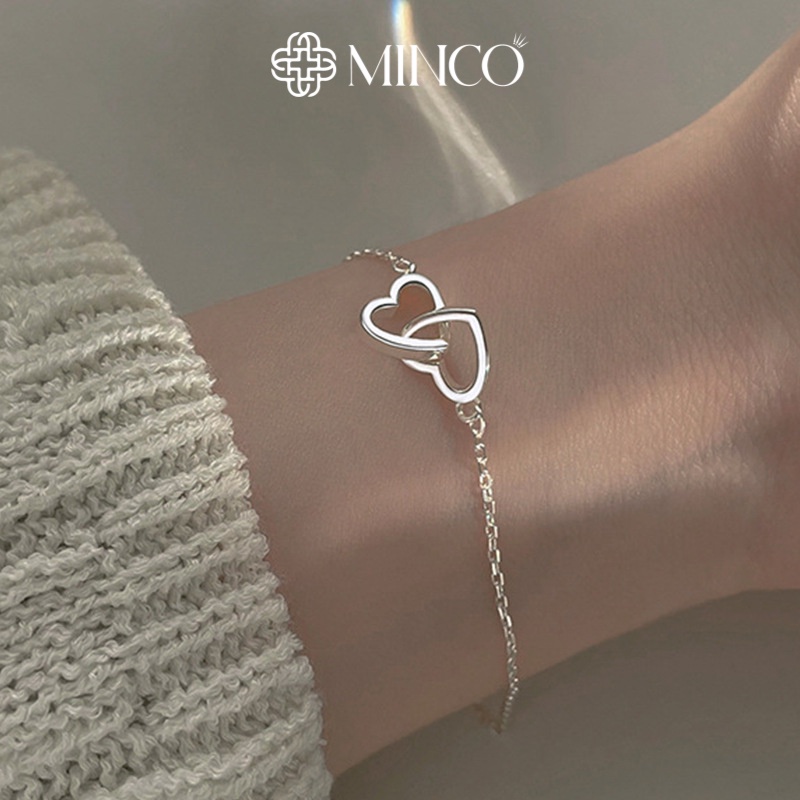 Vòng đeo nữ Minco Accessories lắc tay mạ bạc mặt trái tim đôi phụ kiện trang sức nữ VT25