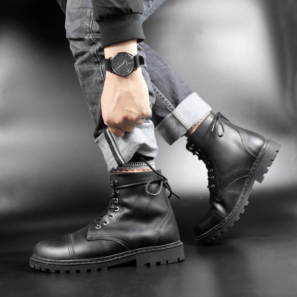 Giày Boots Doc.058 Full Black Da Bò sáp đen size 36-&gt;44 Lucas Shoes Bảo hành 1 năm