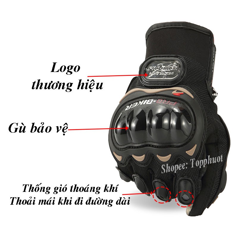 Bao tay xe máy dài ngón chống nắng Probiker có gù bảo hộ