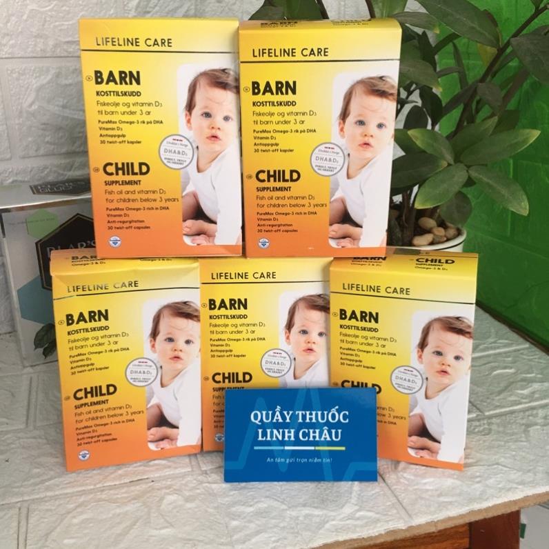 Dầu cá kim cương DHA Vitamin D3 BARN Lifeline Care Nauy Dầu cá cho bé - Hộp 30 viên