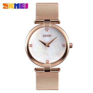 Đồng Hồ Thạch Anh SKMEI 9177 Dây Thép Không Gỉ Màu Vàng Chống Nước Cho Nữ