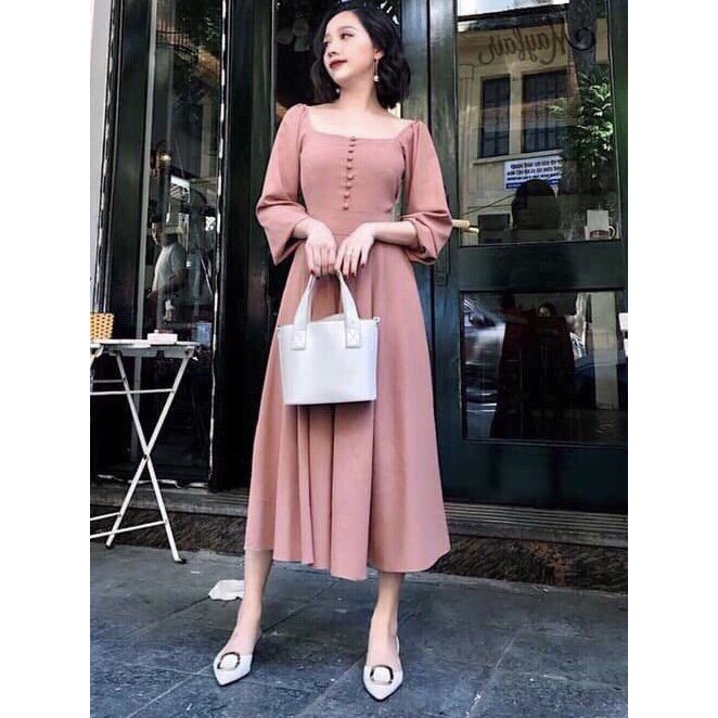 [ẢNH THẬT CUỐI] DM484 - Đầm Maxi Cổ Vuông Phối Nút Bọc Nhiều Màu | BigBuy360 - bigbuy360.vn