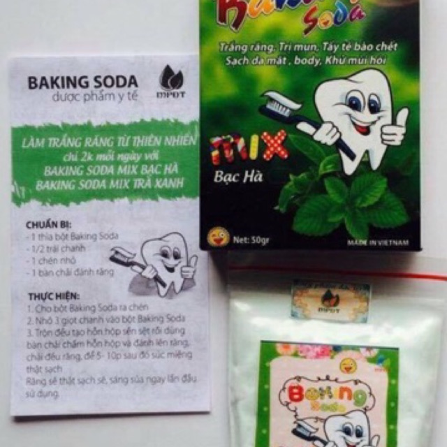 Baking soda trắng răng mix bạc hà