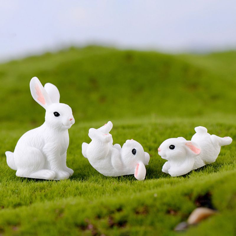 Set 4 Mô Hình Thỏ Trắng Mini Trang Trí Sân Vườn