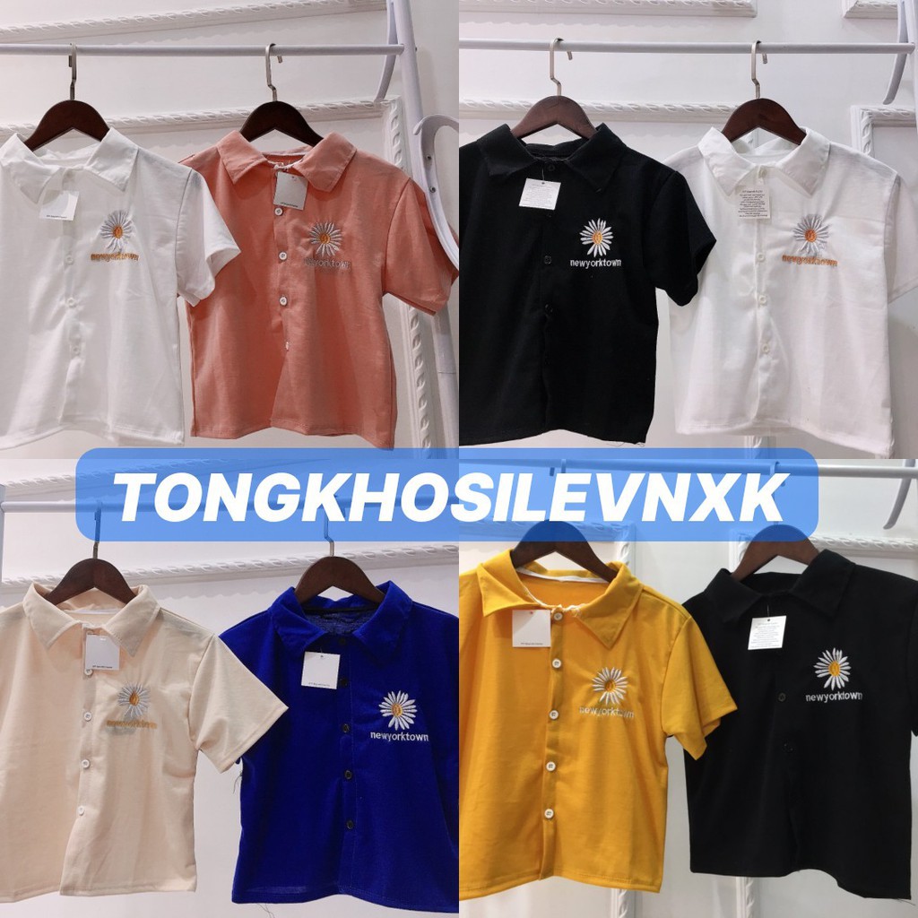 ÁO POLO THÊU HOA CÚC NEWYORK TOWN - CROPTOP CÚC CÀI ULZZANG LOẠI RẺ -Hot