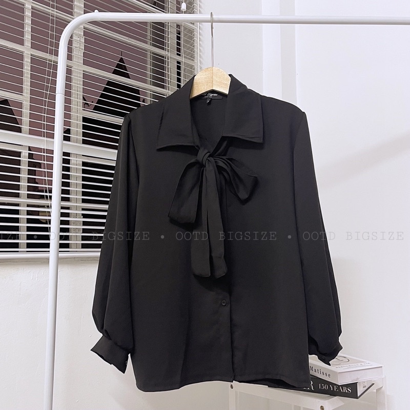 Áo sơ mi bigsize nữ tay dài nơ cổ