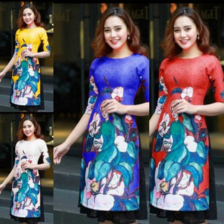 AD1434 B Có size lớn 5L Áo Dài Truyền Thống tay phòng họa tiết cô tấm kèm quần