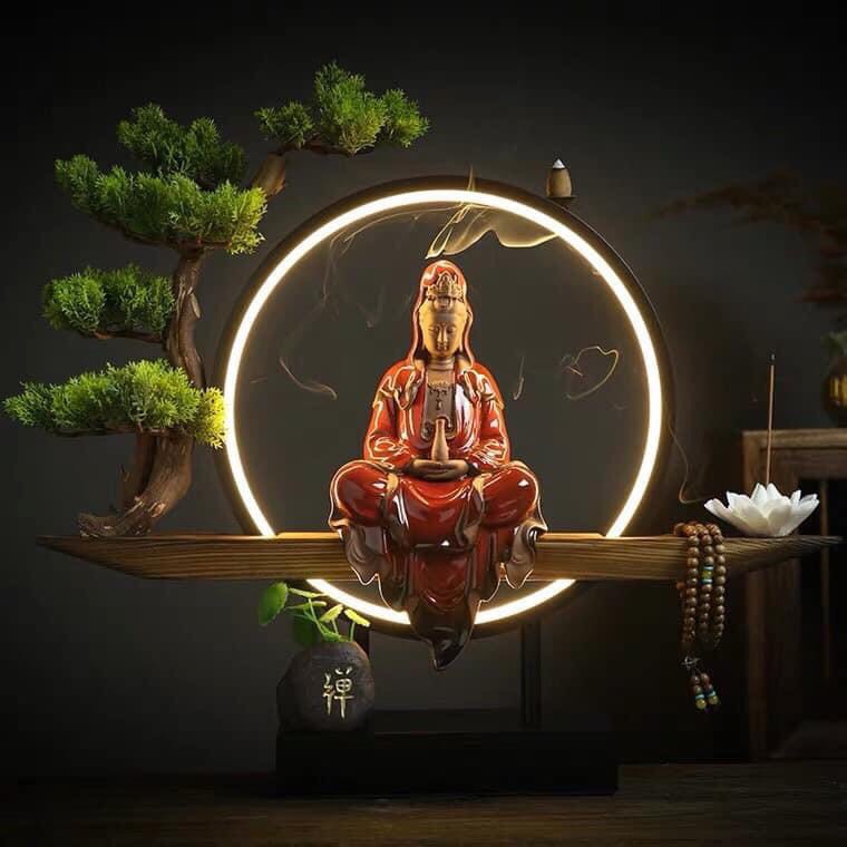 Thác Khói Trầm Hương Đèn Led -Tượng Phât +Phụ Kiện