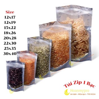 Túi zip bạc đựng thực phẩm 1kg túi zipper đáy đứng 1 mặt bạc dày đẹp BaoBiHoanMypro