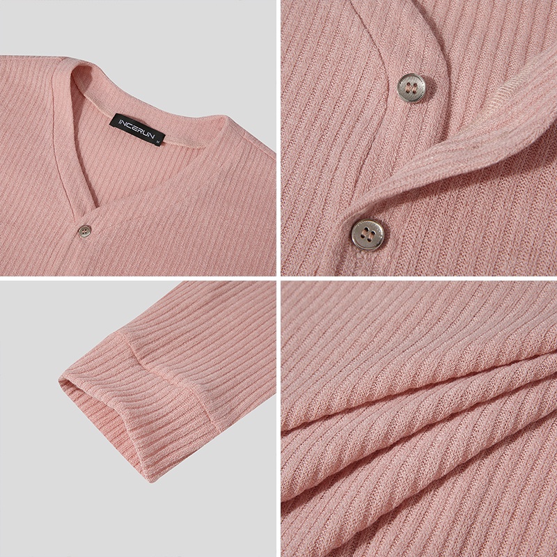 Áo sơ mi nam tay dài cổ chữ V kiểu dáng đơn giản