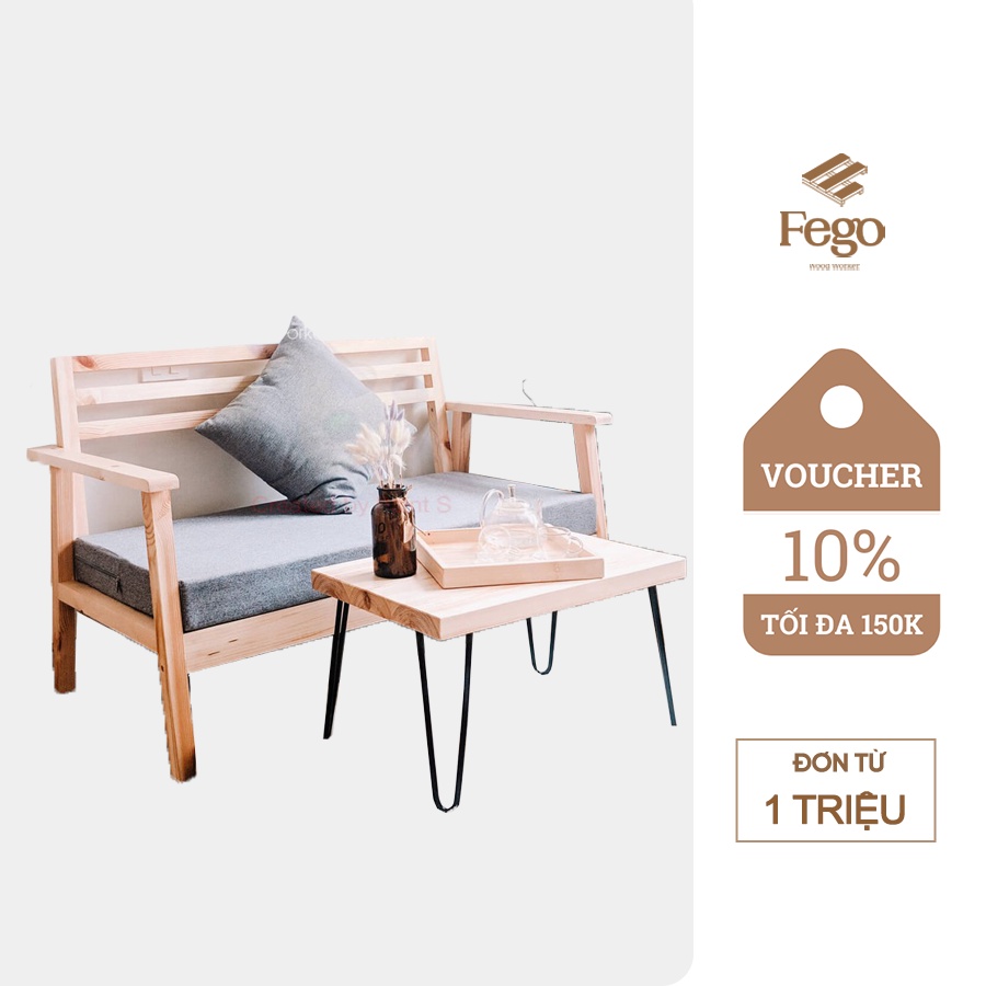 Bộ bàn ghế phòng khách gỗ tự nhiên FEGO nội thất trang trí nhà cửa