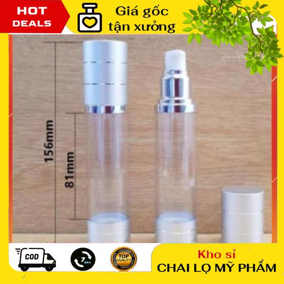 Chai Chiết Mĩ Phẩm ❤ GIÁ TẬN GỐC ❤ Chai hút chân không xịt giọt trong suốt Nắp Bạc 50ml chiết mỹ phẩm, phụ kiện du lịch