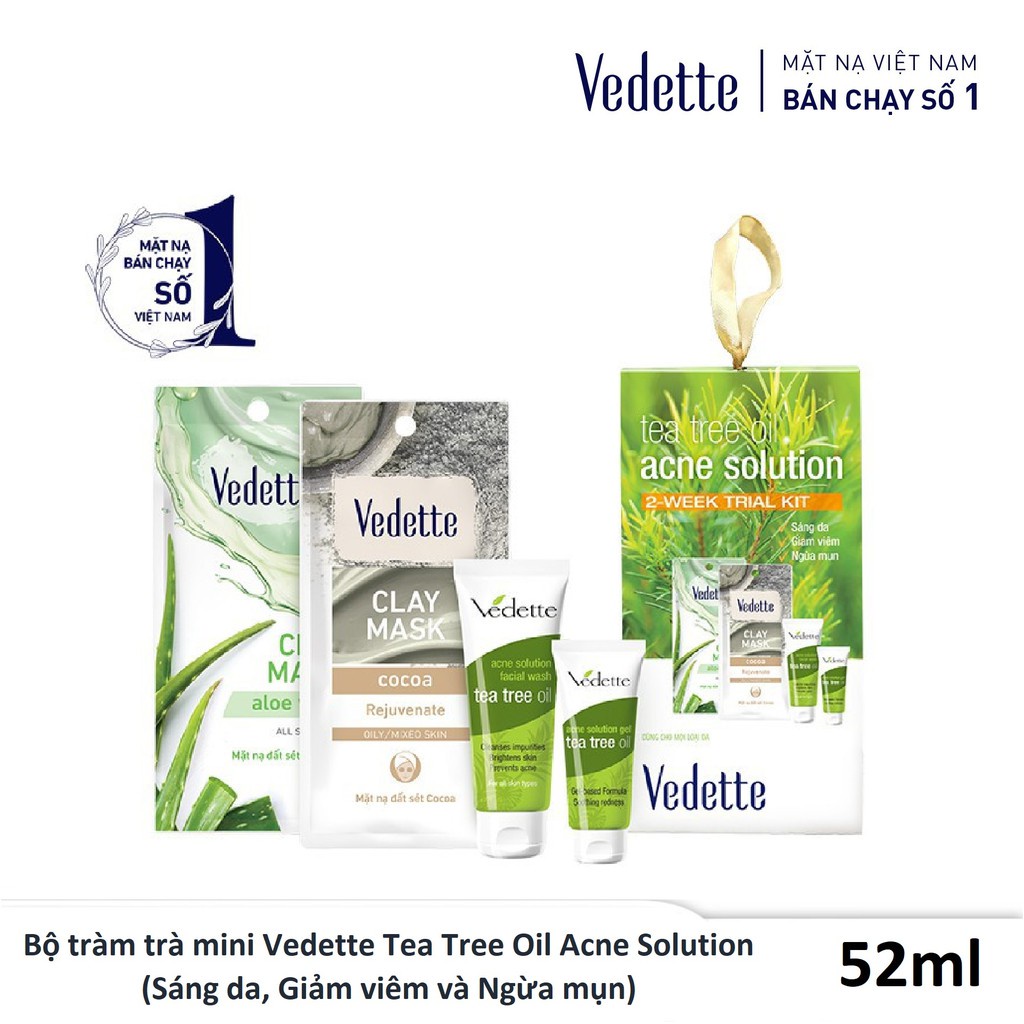 [Rẻ Vô Địch] Bộ tràm trà mini Vedette Tea Tree Oil Acne Solution - Sáng da, Giảm viêm và Ngừa mụn