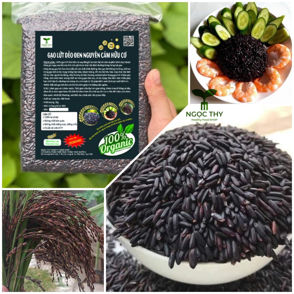 Gạo lứt đen nguyên cám hữu cơ, cơm lức dẻo nấu không ngâm ăn kiêng eatclean giảm cân gói 1kg