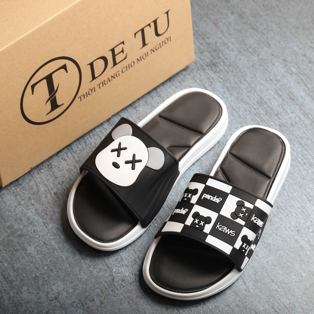 Dép Quai Ngang Unisex DETU DNT2 Họa Tiết KAWS (Đen / Đen)