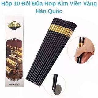 Đũa Hợp Kim khảm Vàng Cao Cấp - Bộ 10 Đôi Đũa Ăn Cơm, Chất Liệu Hợp Kim Chống Mốc - Chống Trơn- Chống Trượt