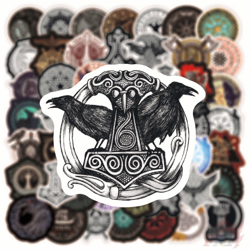 Bộ 50 miếng dán trang trí in hình chủ đề cướp biển Viking Rune thời trang DIY 03