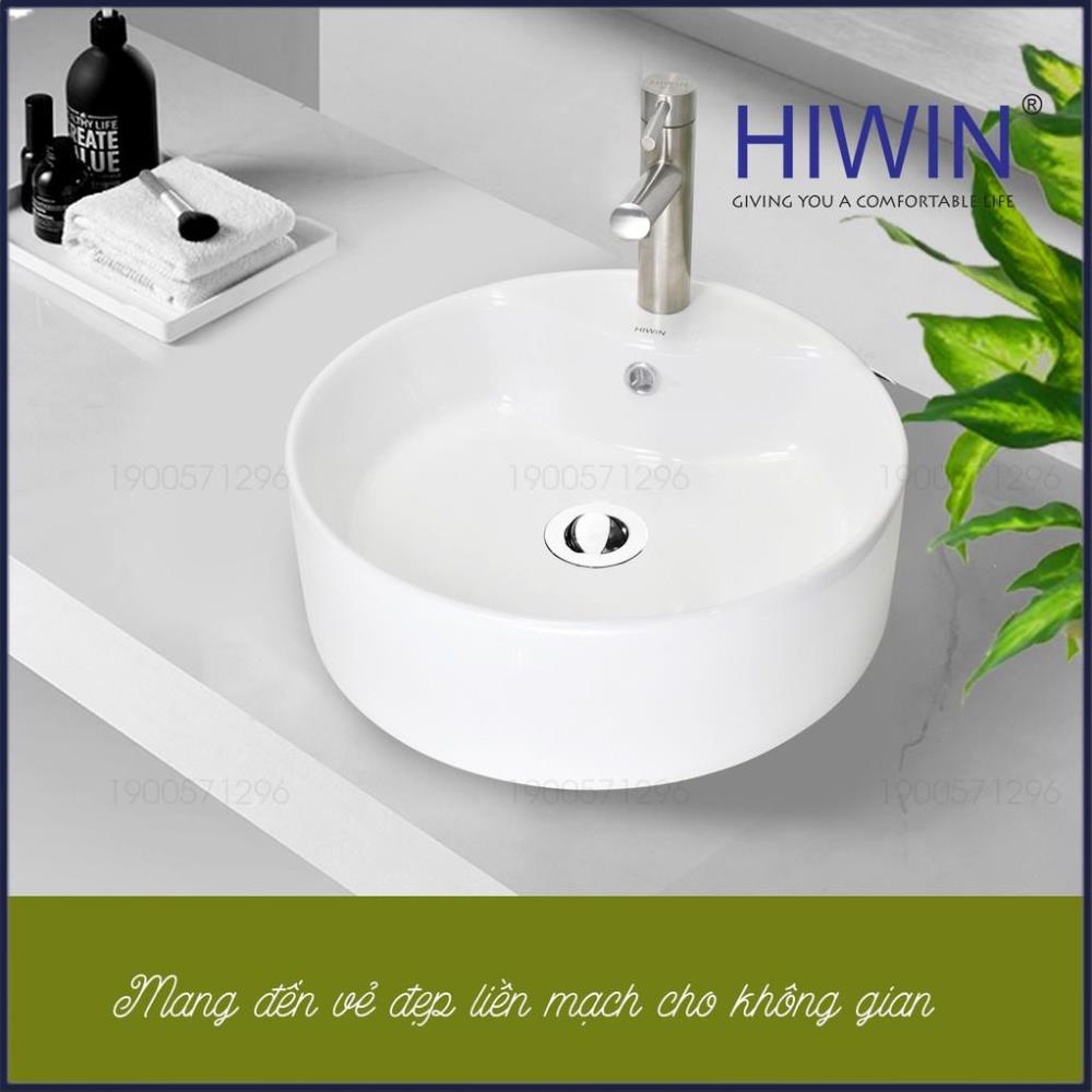 Chậu rửa mặt lavabo trắng sứ dương bàn dáng trụ tròn cao cấp HIWIN LP-8011