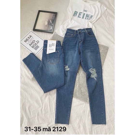 Bigsize (31-35) QUẦN JEANS ÔM BODY LƯNG CAO SIÊU CO GIÃN VNXKFresship size lớn Rách Gối - TC Shop Jeans Ms 2129