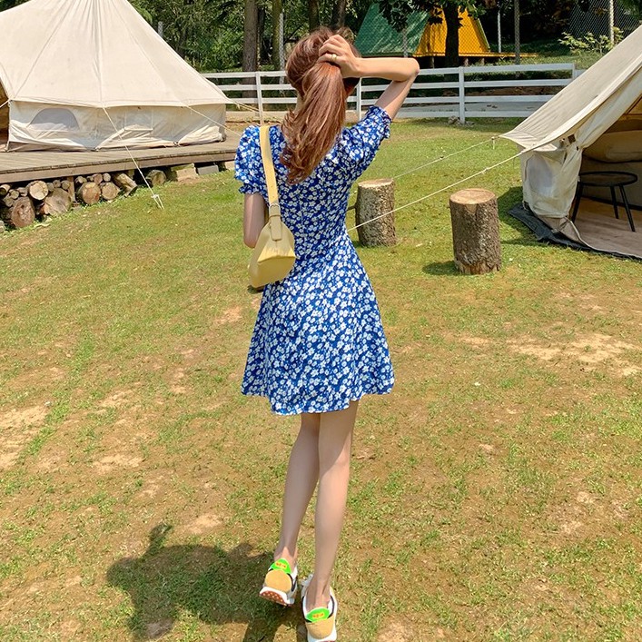 Xiaozhainv Đầm Maxi Tay Ngắn Cổ Chữ V Họa Tiết Hoa Phong Cách Retro | BigBuy360 - bigbuy360.vn