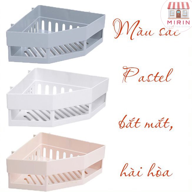 Kệ góc tam giác dán tường nhà tắm, nhà bếp để đồ nhỏ gọn tiện lợi, không cần khoan, kệ tam giác dán góc tường bằng nhựa