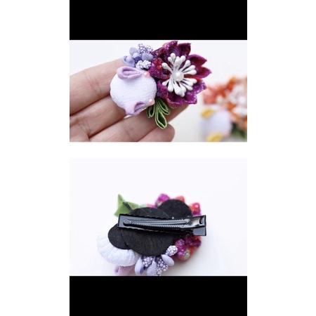 Kẹp tóc hoa thỏ ngọc - kanzashi flower