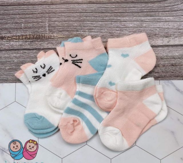 [Chọn mẫu] (0-6m) SET 5 ĐÔI TẤT/ VỚ  LƯỚI CHO BÉ