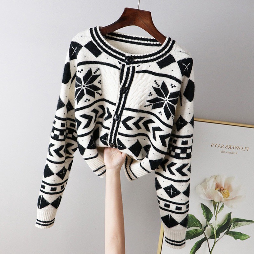 Áo khoác len cardigan croptop nữ 23Closet họa tiết hoa tuyết len móc dài tay kiểu Hàn Quốc khoác thu đông  - CDG02