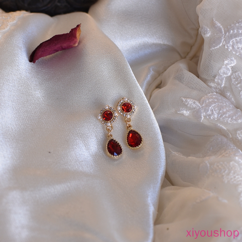 Bông tai hình giọt nước màu đỏ phong cách cổ điển thời trang cho nữ