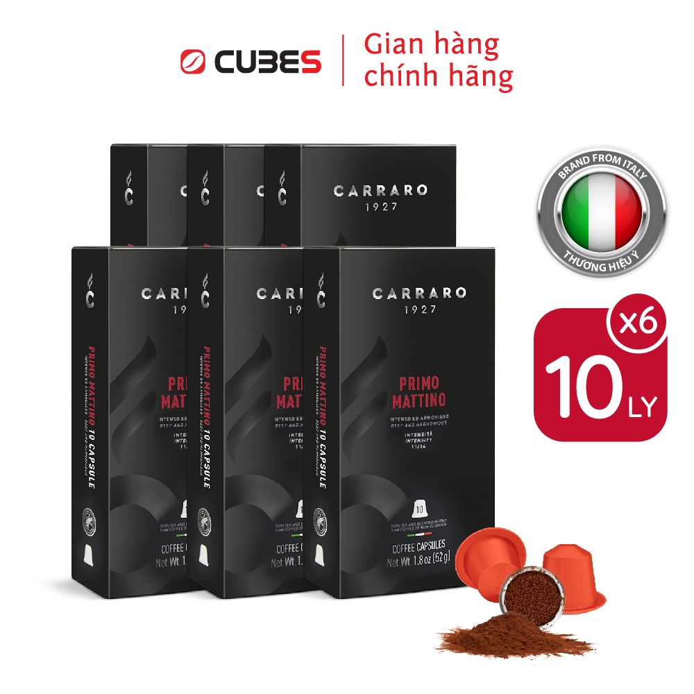 Cà phê viên nén Carraro Primo Mattino - Nhập khẩu từ Ý - Tương thích với máy capsule Nespresso