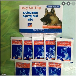 kháng sinh đạc trị bệnh chó , mèo DOXY-SUL-TREP  hộp nguyên 25 gói thumbnail