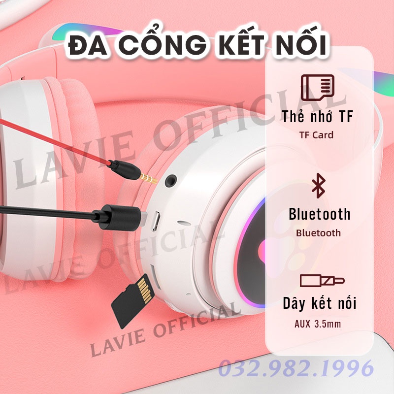 [Sẵn Hàng] Tai Nghe Mèo Chụp Tai Bluetooth Dễ Thương| Headphone Bluetooth 5.0 Có Mic, Âm Thanh Sống Động, Led Siêu Nhạy