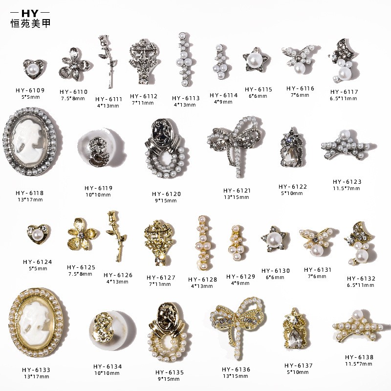 Miếng Dán Móng Tay Đính Ngọc Trai Mạ Vàng diy Xinh Xắn