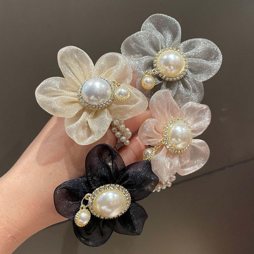 AROMA Dây Cột Tóc Đính Hoa Phong Cách Hàn Quốc Ngọt Ngào Cho Nữ