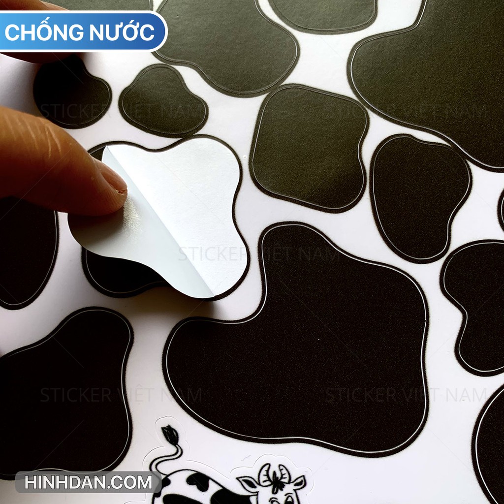 Sticker BÒ SỮA chống nước dán nón bảo hiểm, laptop, ốp điện thoại