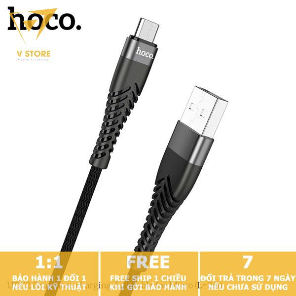 DÂY CÁP SẠC NHANH MICRO 3A HOCO UD02 DÂY DÙ CHO SAMSUNG OPPO XIAOMI DÀI 2M - MÀU ĐEN/ ĐỎ [HOCO ĐÀ NẴNG]