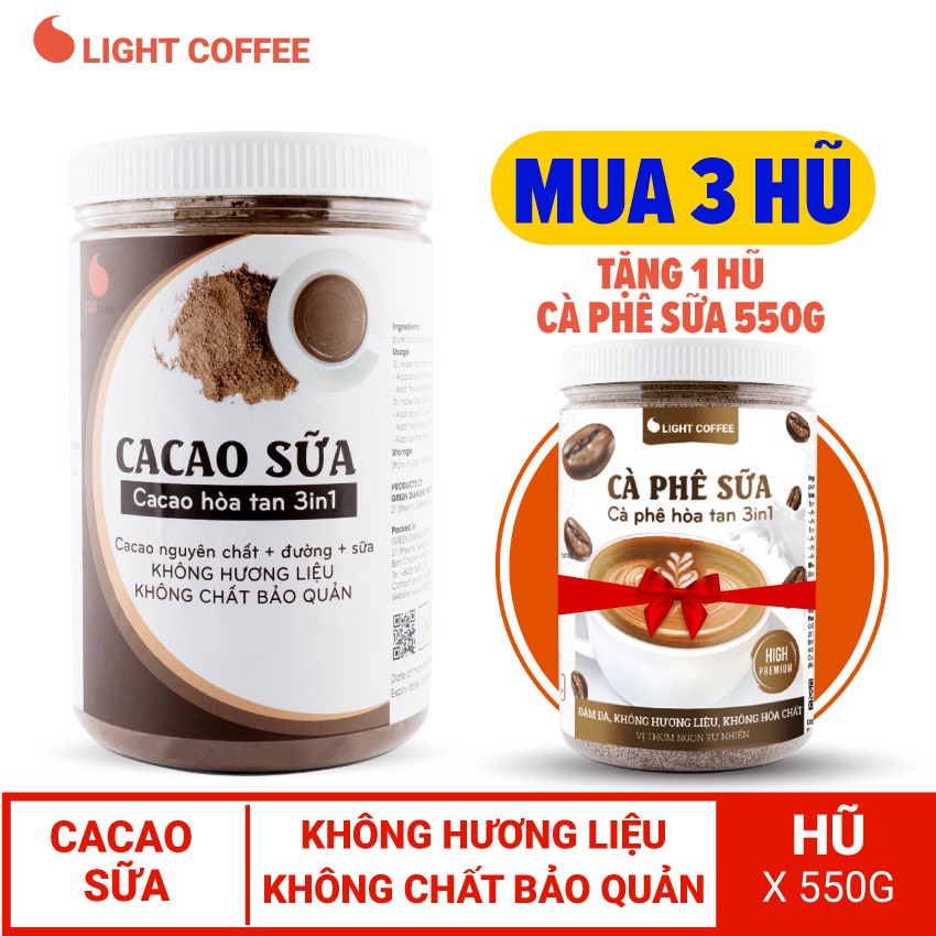 Cacao sữa 3in1 thơm ngon, tiện lợi Light Coffee - hũ 550g