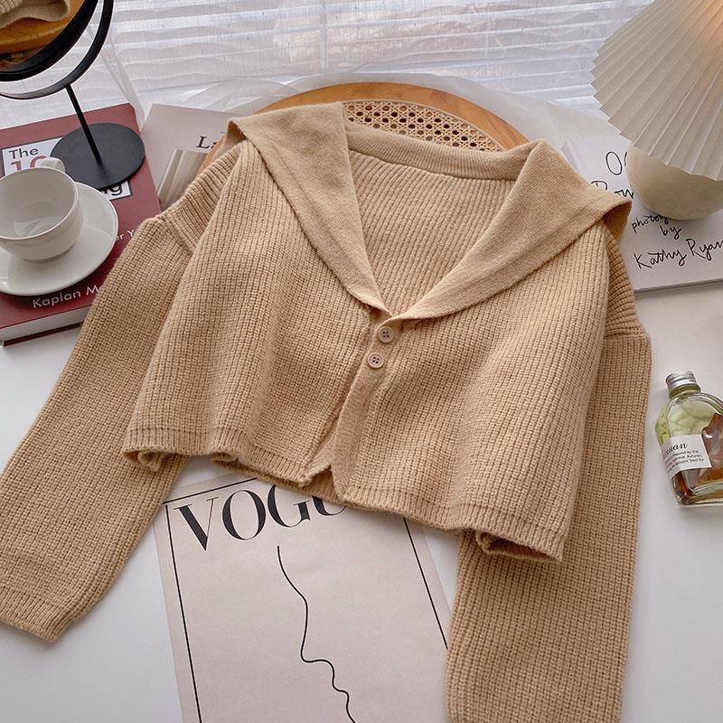 Áo khoác nữ hoodie dệt kim len khoác cardigan tay dài cổ hải quân phong cách hàn quốc thời trang mùa thu hàng mới dành cho bạn nữ