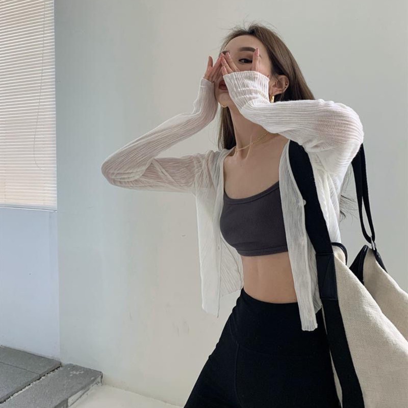 Áo Khoác Cardigan Tay Dài Cổ Chữ V Vải Lụa Mát Thời Trang Thanh Lịch Cho Nữ