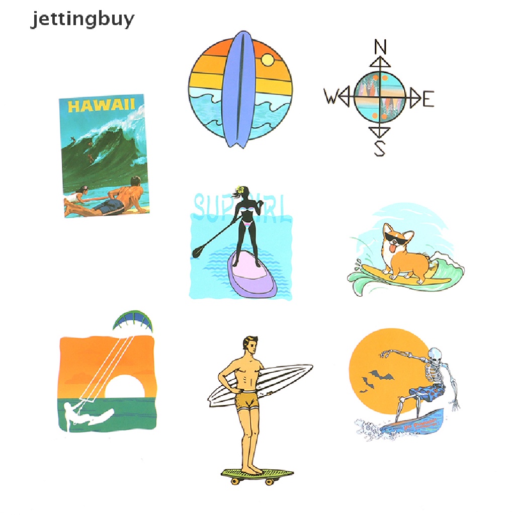 Bộ 50 miếng dán JETTING trang trí vali / laptop / ván trượt / xe hơi họa tiết lướt sóng mùa hè