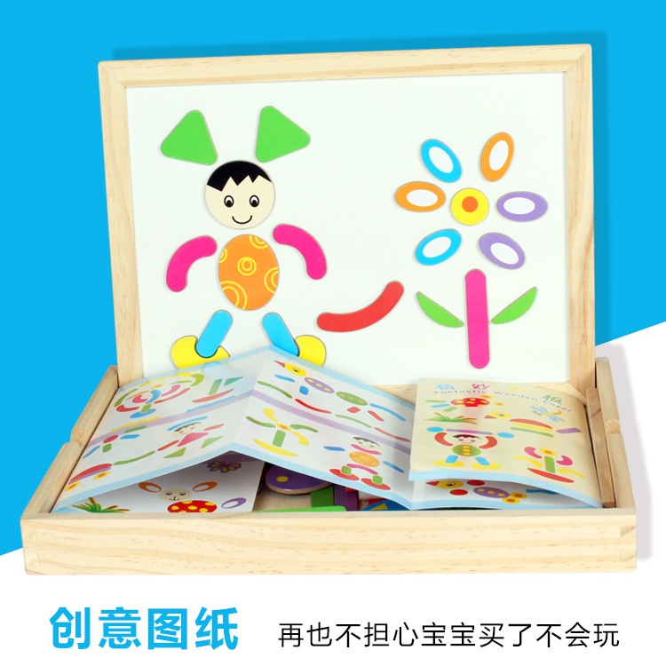 Bảng vẽ 2 mặt, Ghép Hình Nam Châm và bảng đen, hộp gỗ sang trọng, Đồ Chơi Giáo Dục, quà tặng cho bé từ 1 tuổi - BABO