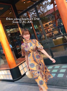 Bigsize Đầm vàng hoạ tiết D58