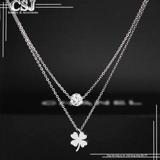 Dây chuyền inox nữ thời trang 2 tầng cỏ 4 lá cách điệu trái châu