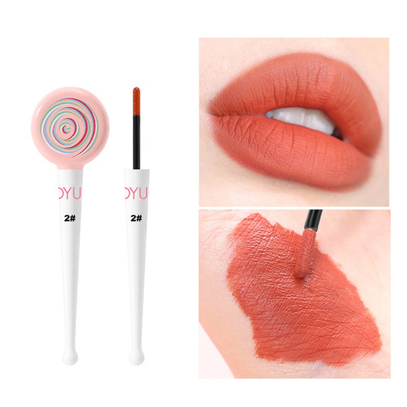 Son Môi Dạng Lỏng 4 Màu Lâu Trôi Chống Thấm Nước Thiết Kế Hình Cây Kẹo Mút Dễ Thương