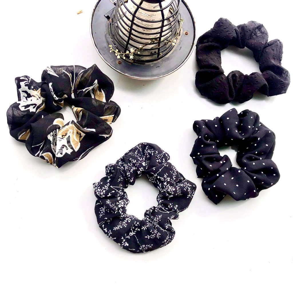 Dây buộc tóc scrunchies phối hoa phong cách Hàn Quốc, cột tóc nhiều họa tiết cho nữ.